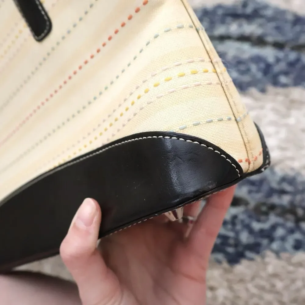Vintage Kate Spade Cream Colorful Rainbow Stripe Shoulder Bag Purse 90s Y2K